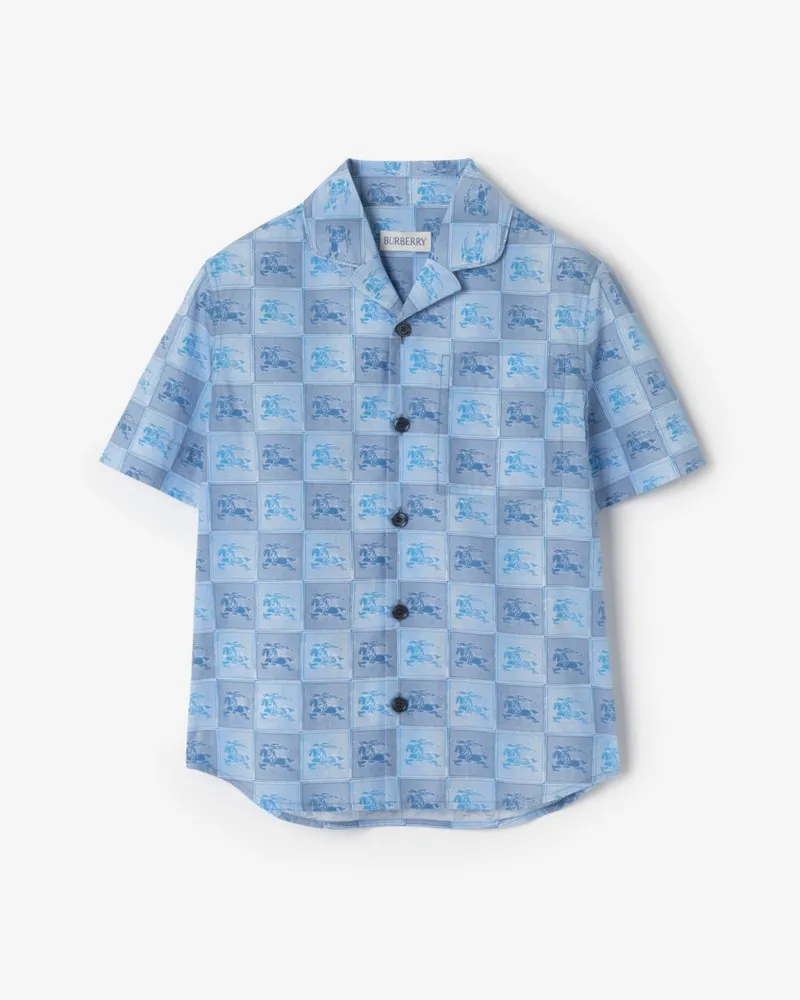 Burberry Baumwollhemd mit Knight-Checkerboard , Size Cornflower
