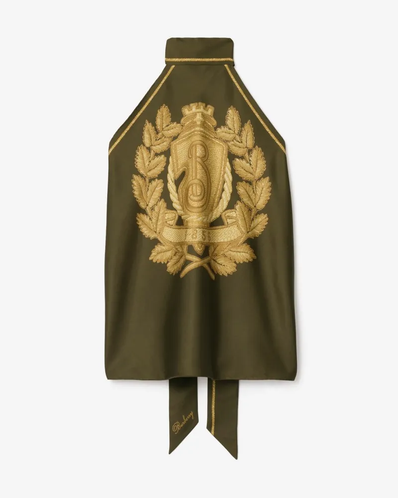 Burberry Seidenschaltop mit B-Emblem Marsh-grün