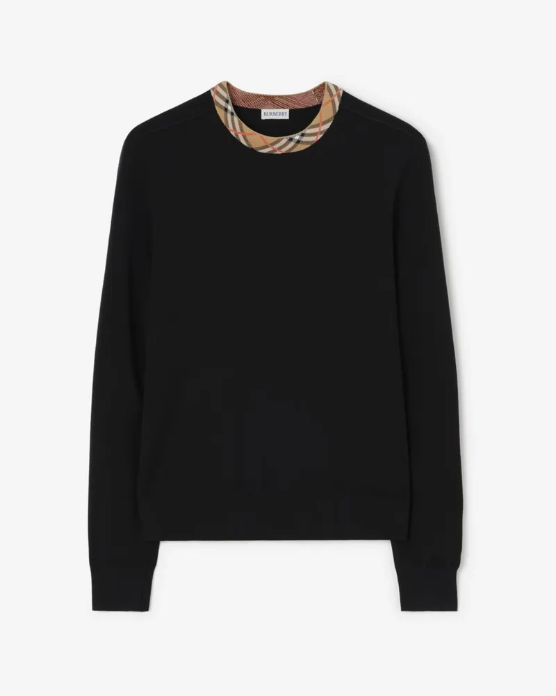 Burberry Wollpullover mit Check-Besatz Black