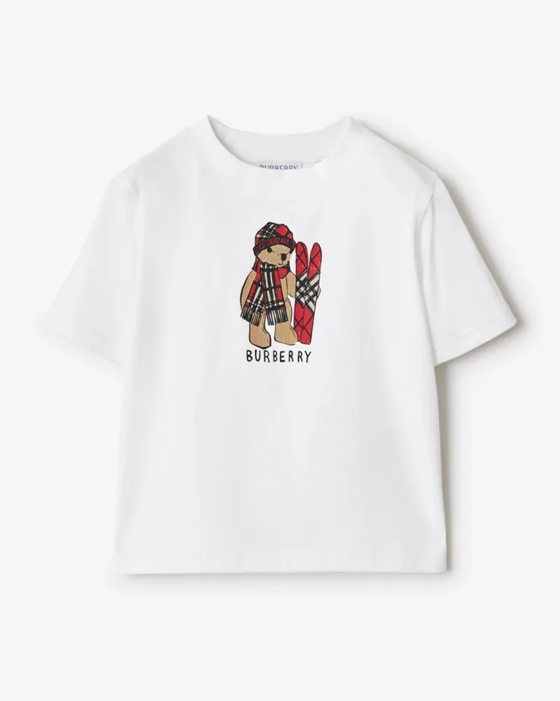 Burberry Baumwoll-T-Shirt mit Ski-Bär , Size Weiß