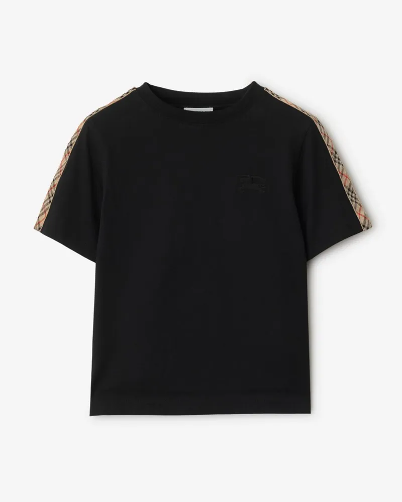 Burberry Baumwoll-T-Shirt mit Check-Besatz , Size Schwarz