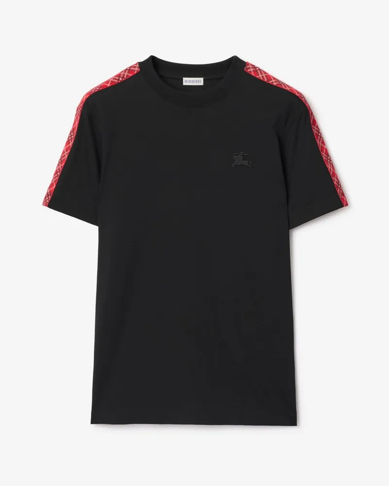 Burberry Baumwoll-T-Shirt mit Check-Besatz , Size Schwarz