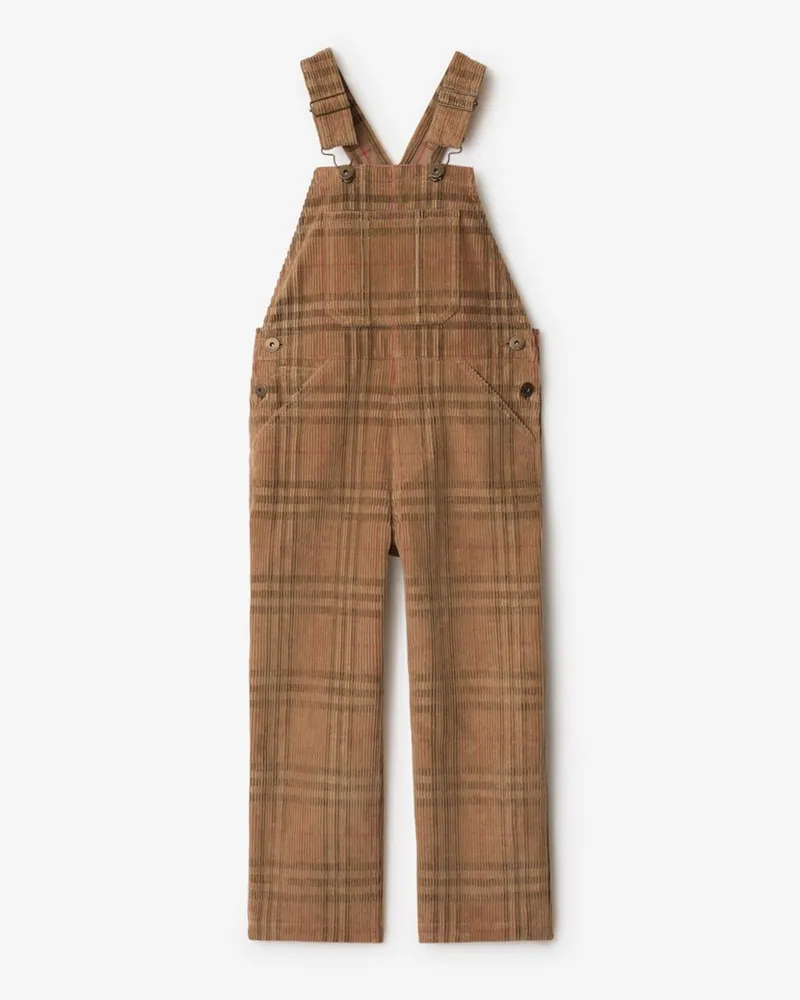 Burberry Cord-Latzhose in Check Vintage-beige