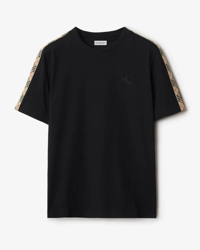 Burberry Baumwoll-T-Shirt mit Check-Besatz , Size Black