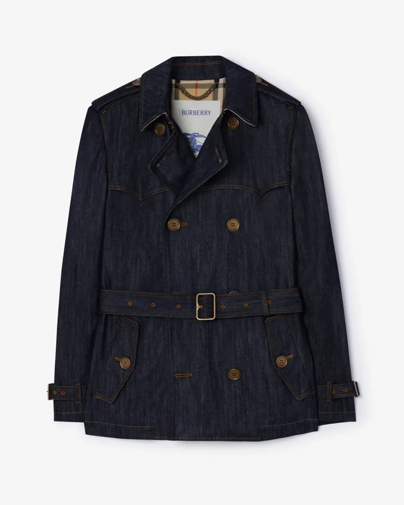 Burberry Kurzer Denim-Trenchcoat , Size Dark