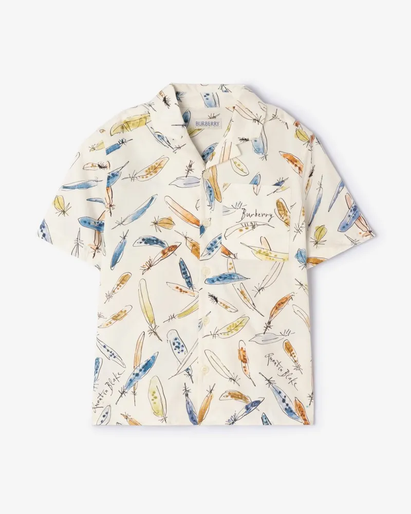 Burberry Baumwollhemd mit Federprint , Size Ink-blau