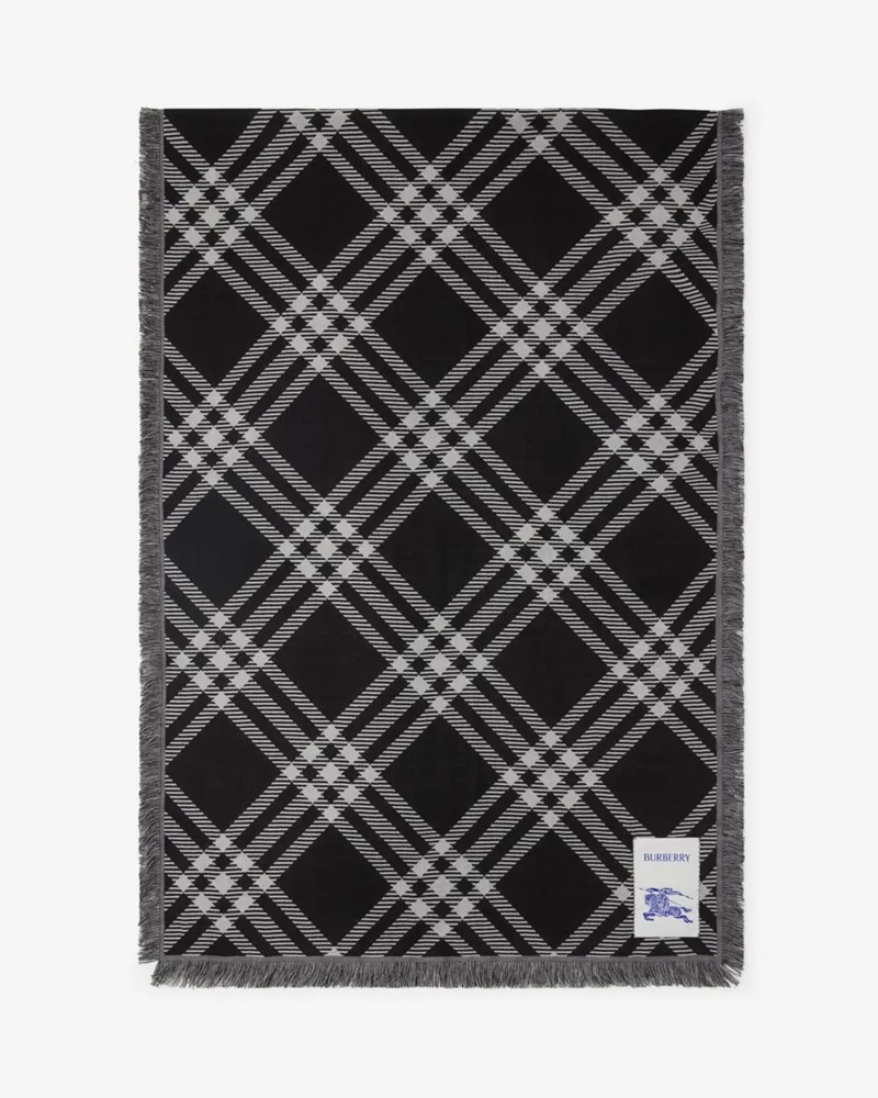 Burberry Breiterer Schal aus Wolle und Seide mit Karomuster Schwarz