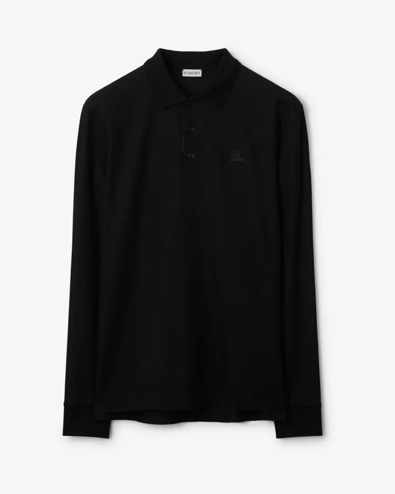 Burberry Langärmeliges Baumwoll-Poloshirt Schwarz