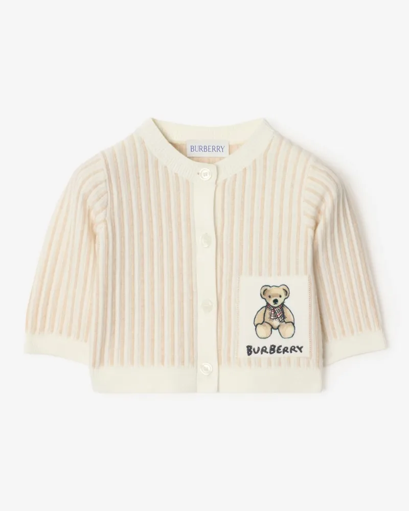 Burberry Baumwollcardigan mit Thomas Teddybär-Motiv Ivory