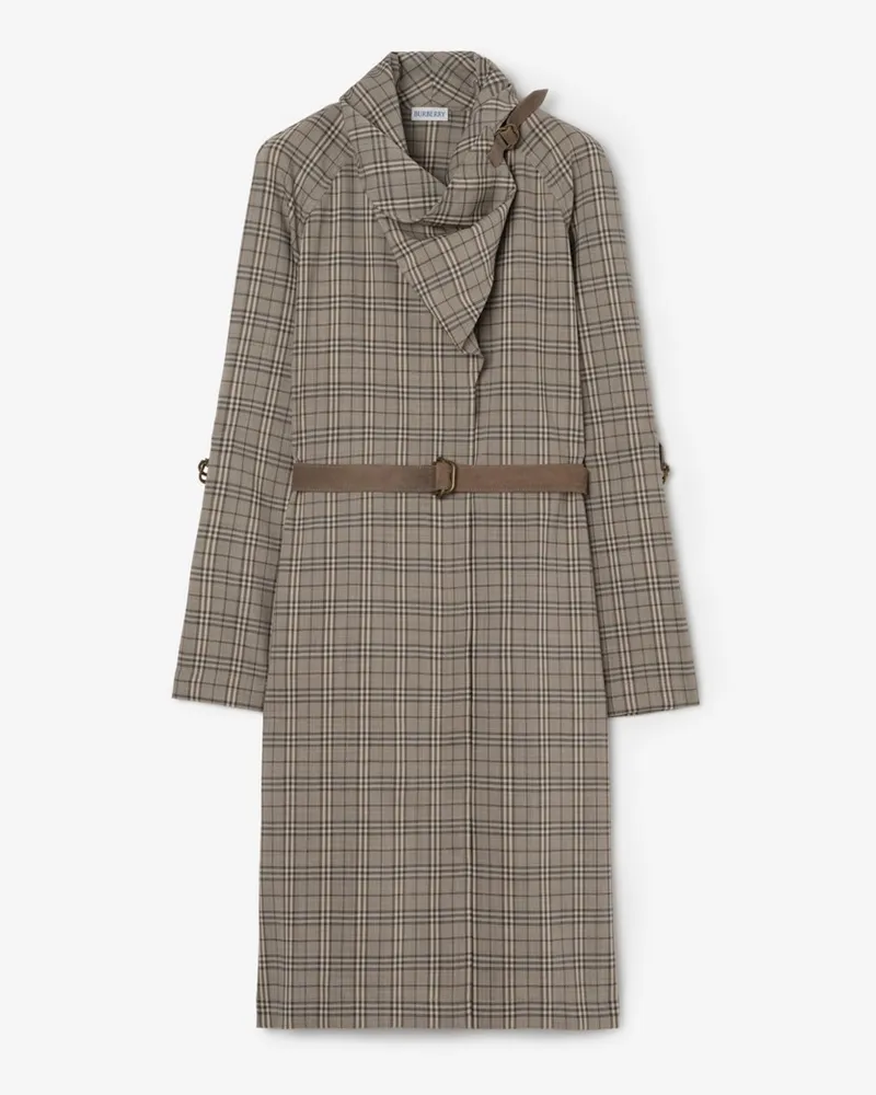 Burberry Wollkleid in Check mit Schalkragen , Size Linen-beige
