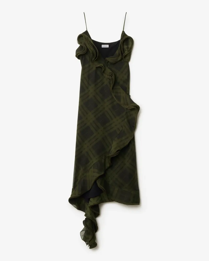 Burberry Seiden-Wickelkleid in Check Oil
