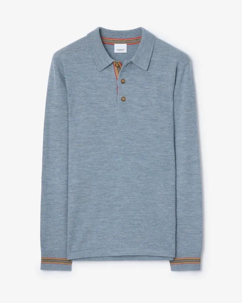 Burberry Langärmeliges Poloshirt aus Wolle Mittelblau