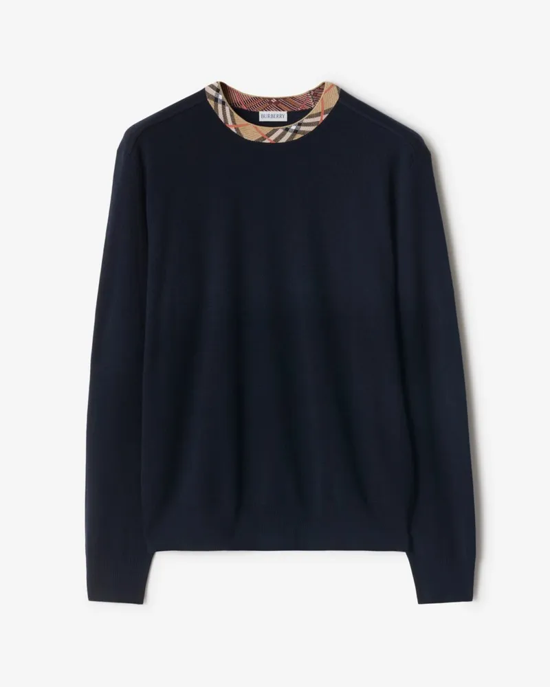 Burberry Wollpullover mit Check-Besatz , Size Marineblau