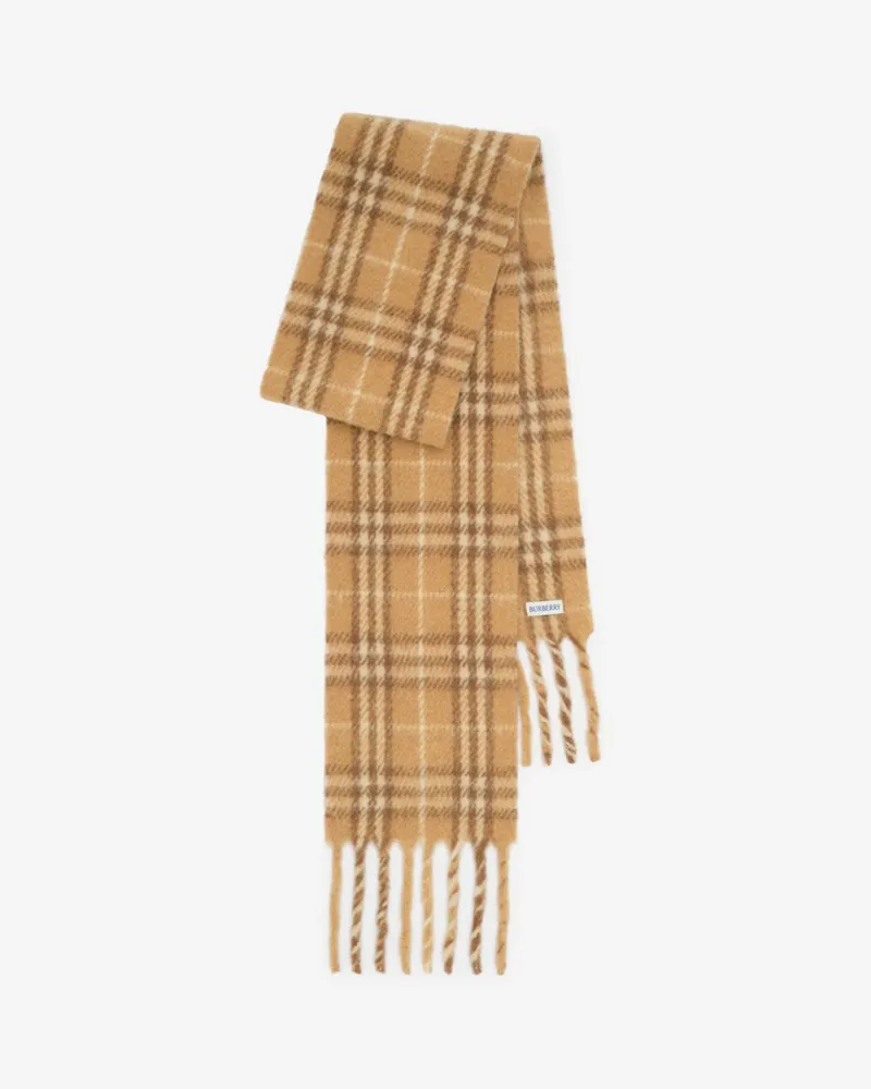 Burberry Schmaler Alpakawollmisch-Schal in Check Finch-beige