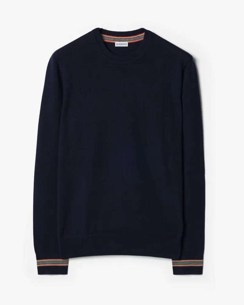 Burberry Wollpullover mit Streifen-Besatz , Size Marineblau