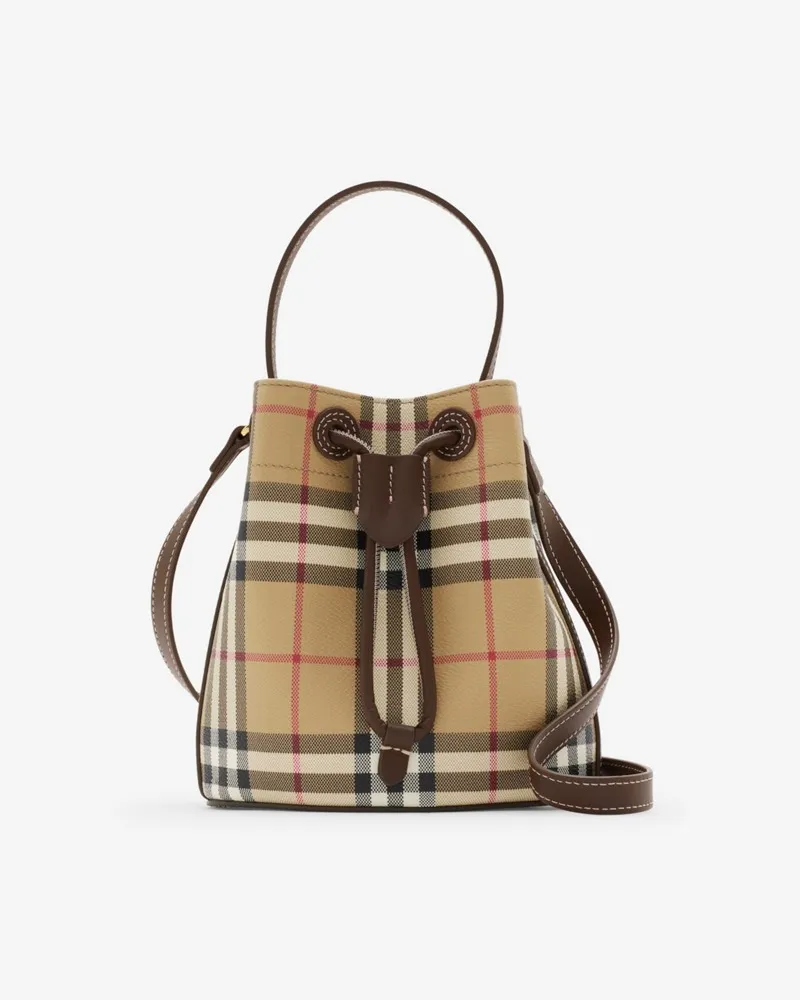 Burberry Bucket Bag in Check im Kleinformat Vintage-beige