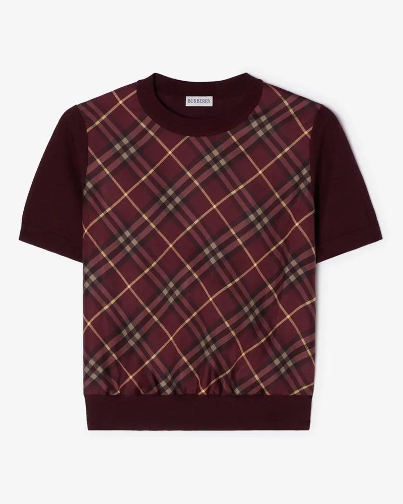 Burberry Woll-Seiden-T-Shirt mit Karopanel Vineyard