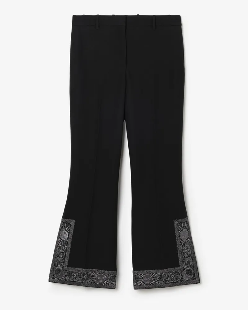 Burberry Ausgestellte Cropped-Hose aus bestickter Wolle und Seide , Size Schwarz
