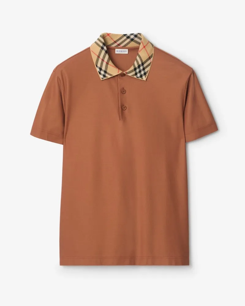 Burberry Baumwoll-Poloshirt mit Check-Kragen Ginger-braun