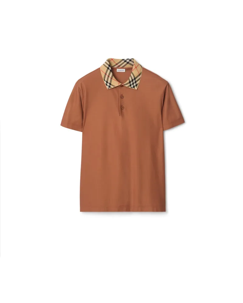 Burberry Baumwoll-Poloshirt mit Check-Kragen Ginger-braun