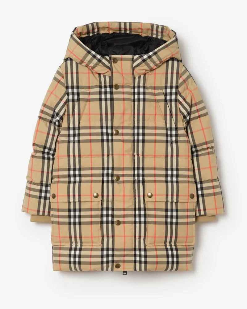 Burberry Wattierter Kapuzenmantel in Check , Size Sand