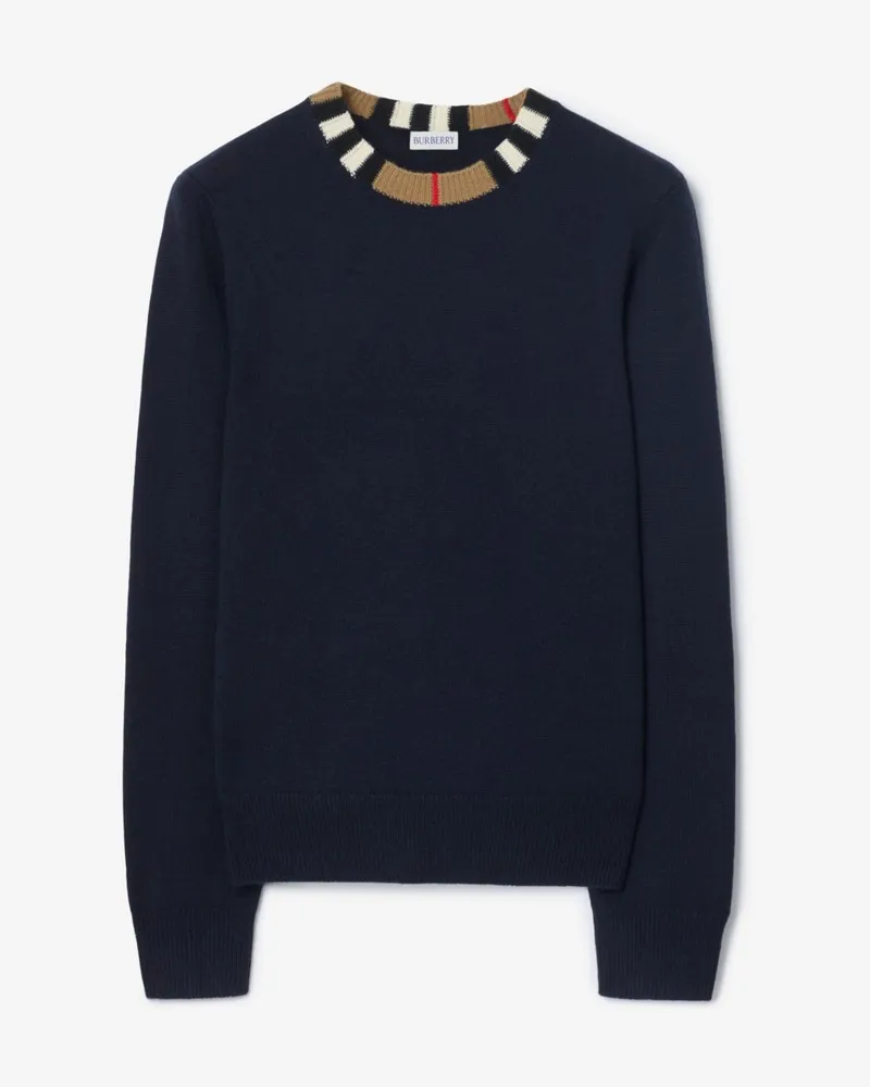 Burberry Woll-Kaschmirpullover mit Streifendetail Marineblau