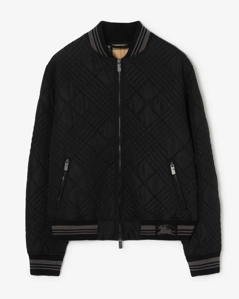 Burberry Nylonmisch-Bomberjacke mit kleinem Karo-Nahtmuster , Size Schwarz