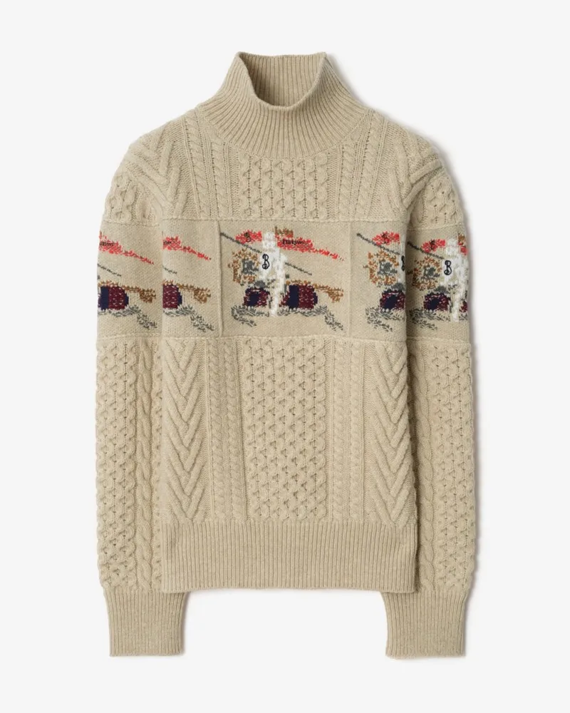 Burberry Wollpullover im Aran-Strick mit EKD-Motiv Beige