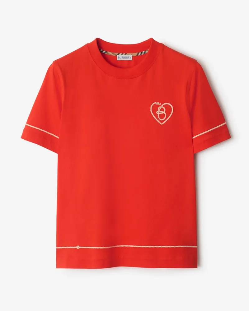 Burberry Baumwoll-T-Shirt mit B-Herz Tulip-rot