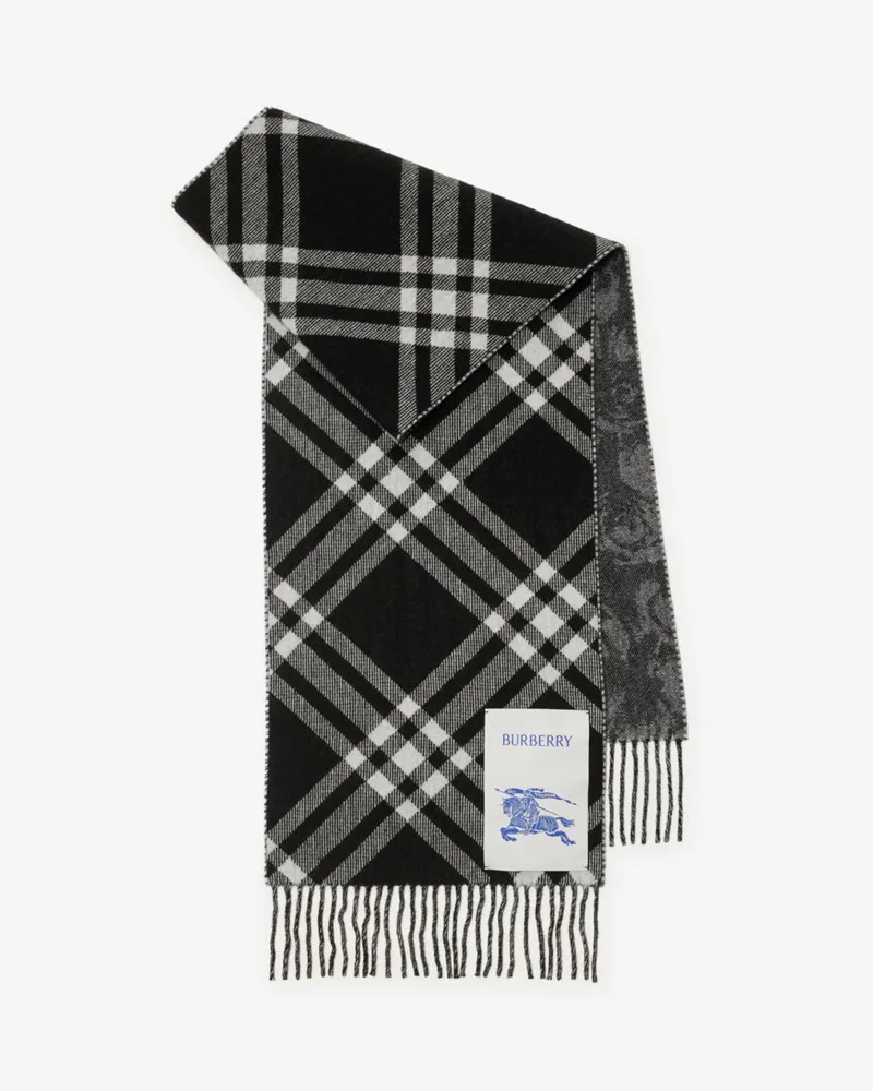 Burberry Wendbarer Kaschmirschal mit Check und Rosenmuster Schwarz