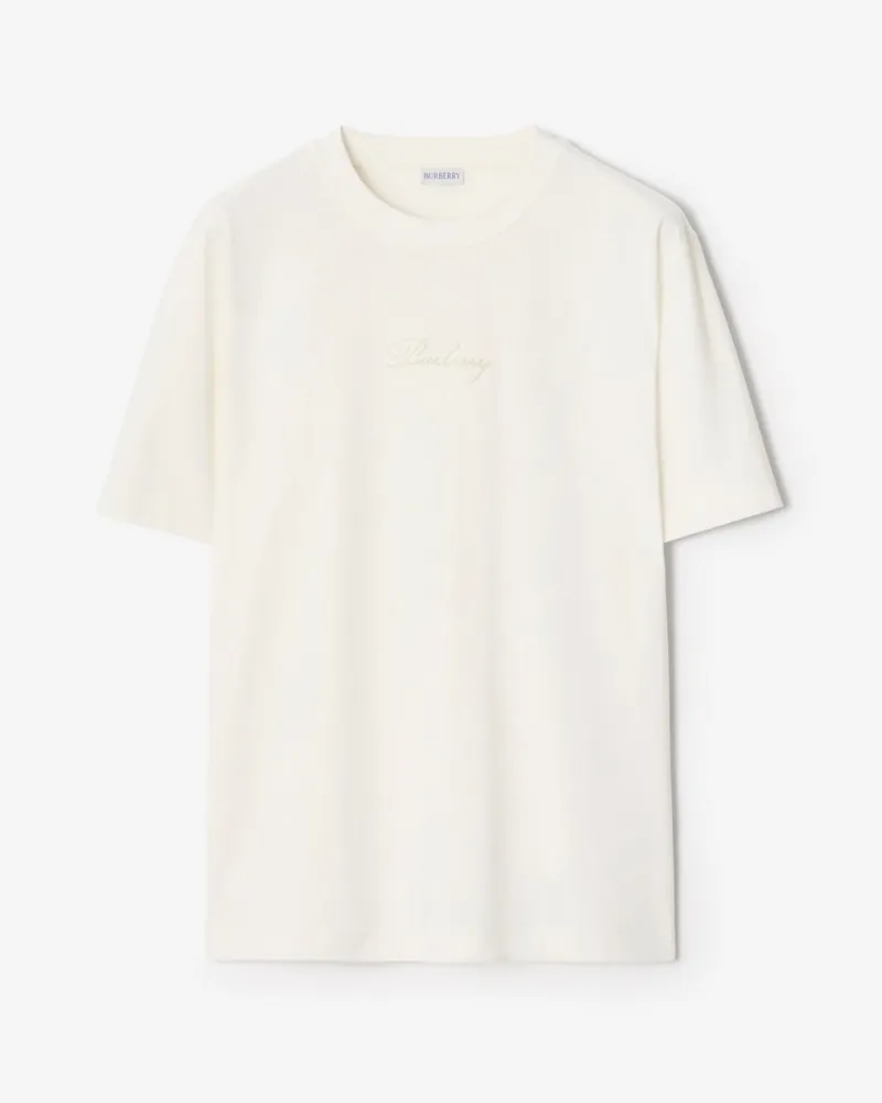 Burberry Baumwoll-T-Shirt mit kursivem Logo in Check Chalk