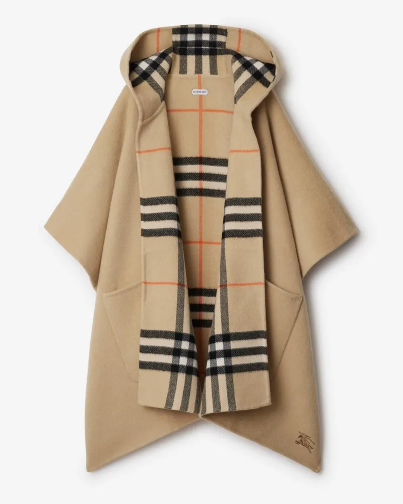 Burberry Wendbares Kapuzencape aus Kaschmir in Check , Size Sand-beige