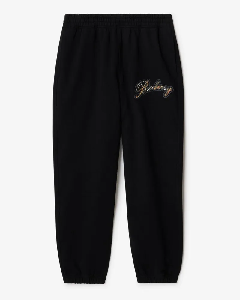 Burberry Baumwoll-Trainingshose in Check mit kursivem Logo Schwarz