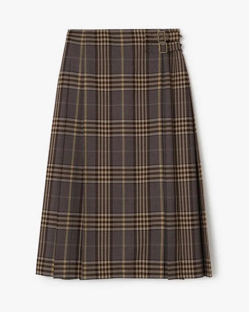 Burberry Midi-Kilt aus Wolle in Check , Size Earth-braun