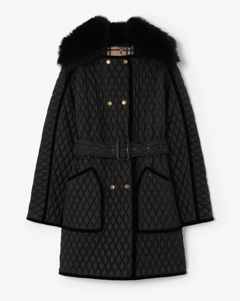 Burberry Lange Steppjacke „Floriston“ aus Nylon , Size Black
