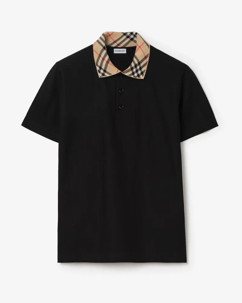 Burberry Baumwoll-Poloshirt mit Check-Kragen , Size Schwarz