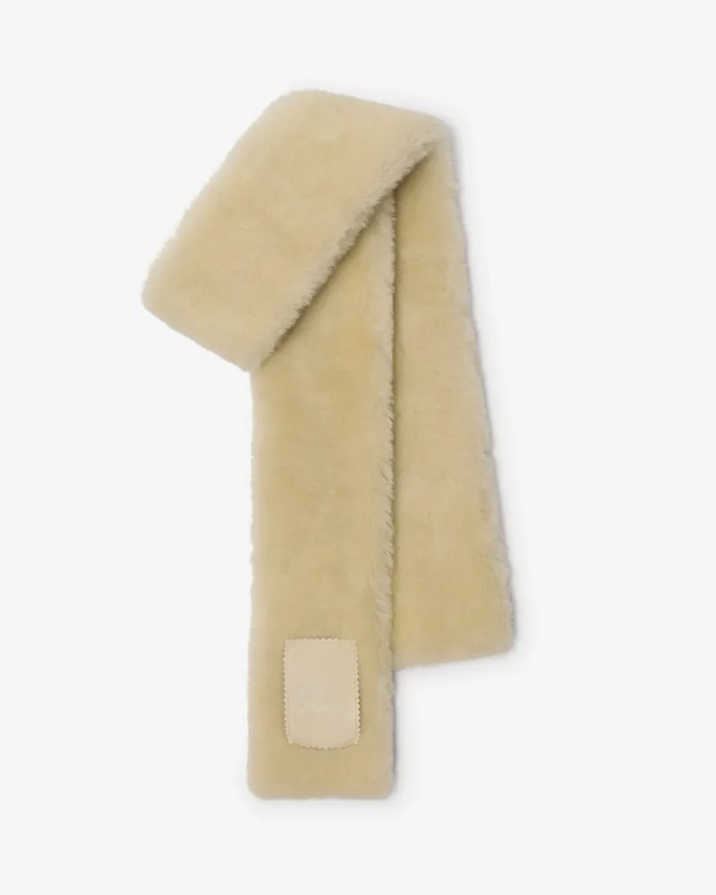 Burberry Schmaler Lammfellschal mit Label Beige