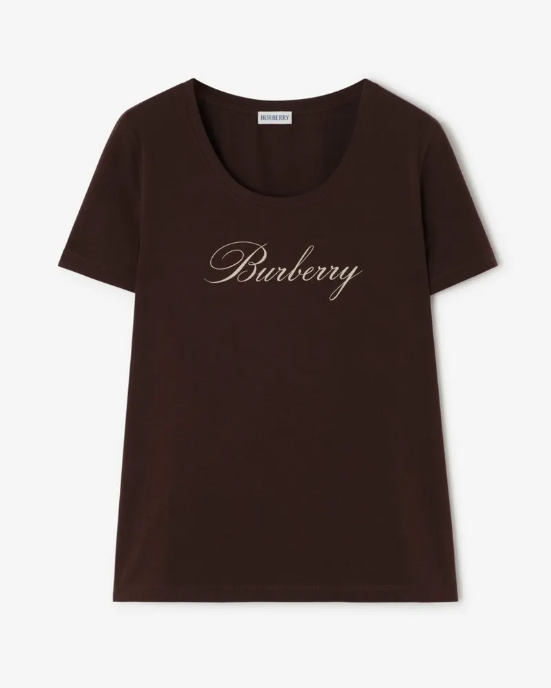 Burberry Logo-T-Shirt aus Stretchbaumwolle , Size Port-braun
