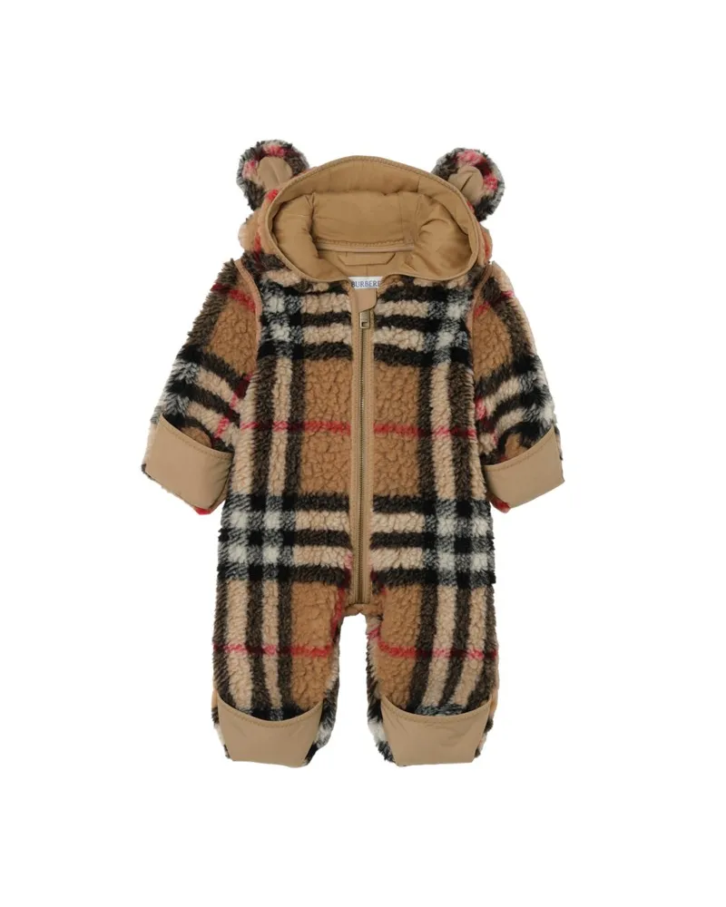 Burberry Fleece-Strampelanzug in Check mit Kapuze , Size Archive