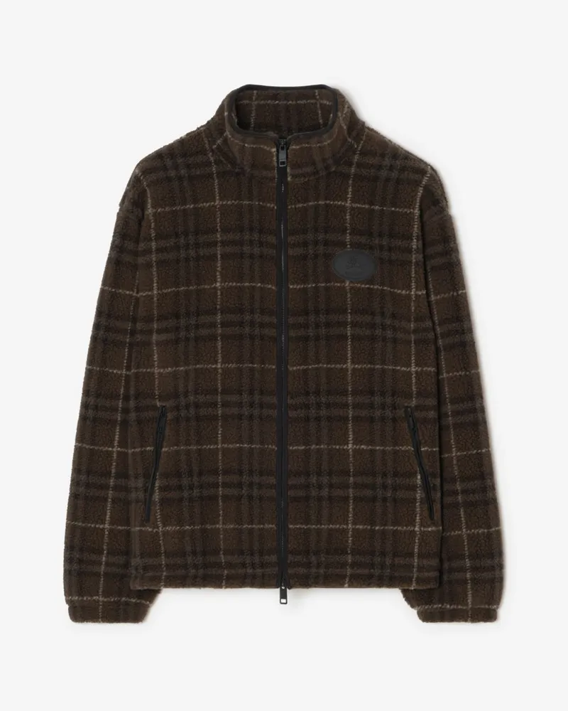 Burberry Woll-Kaschmirmisch-Fleecejacke in Check , Size Sepia-braun