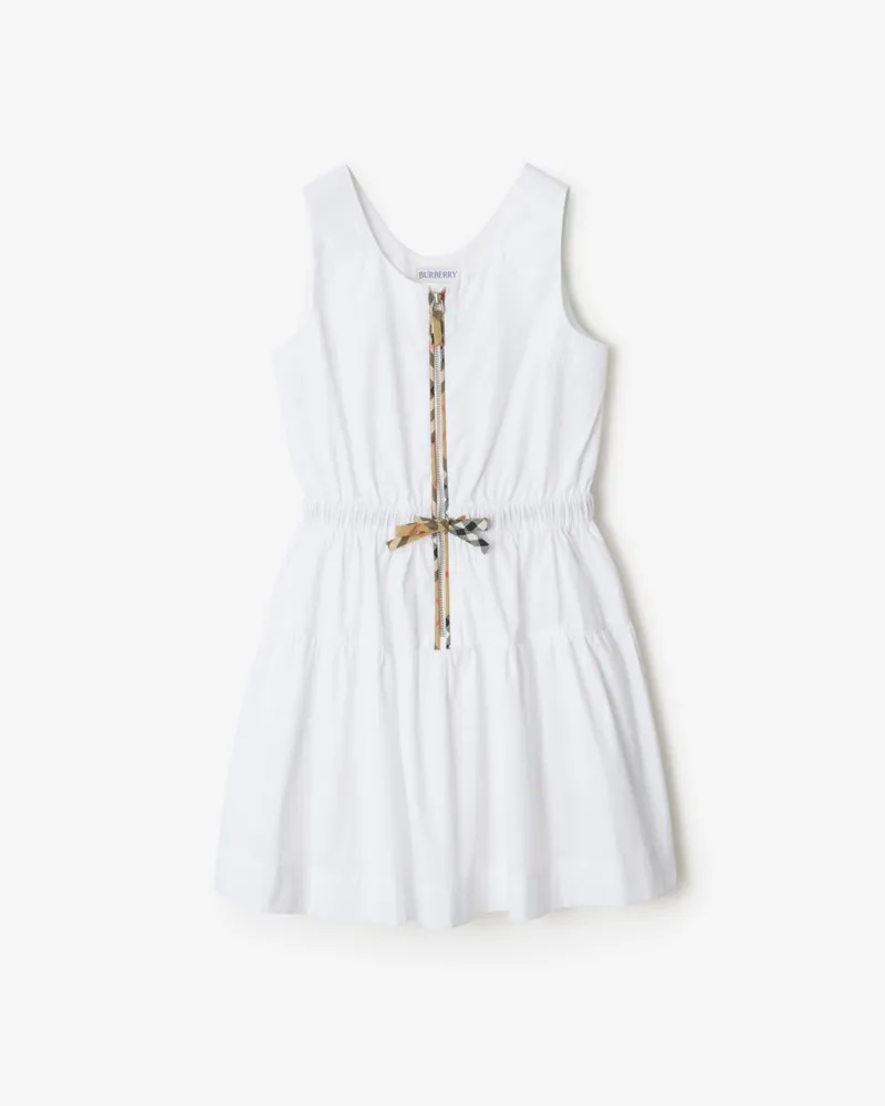 Burberry Baumwollkleid mit Check-Besatz , Size Weiß