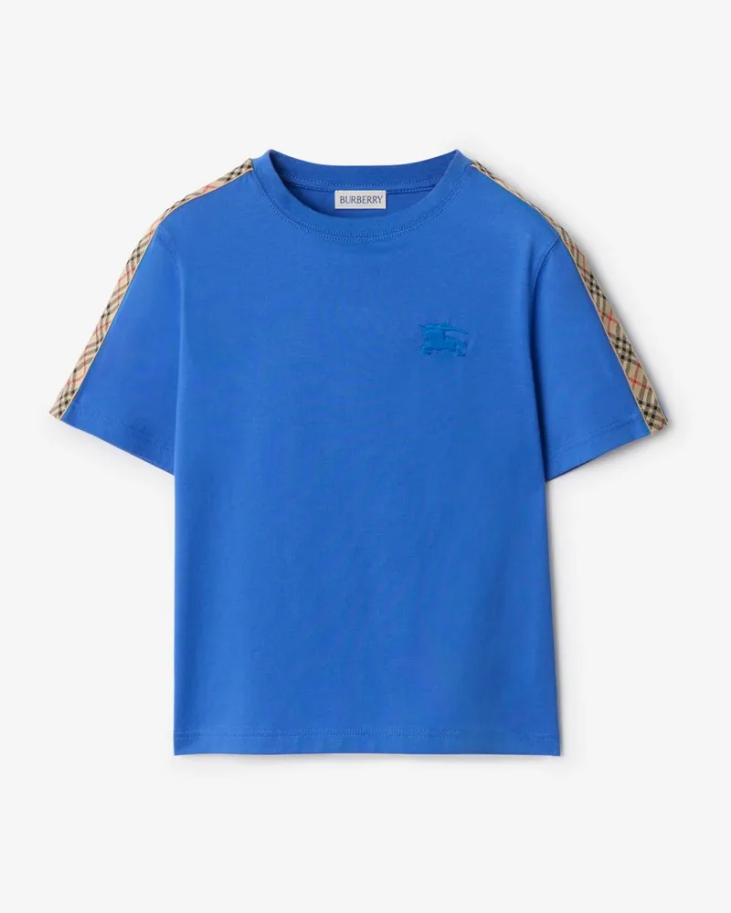 Burberry Baumwoll-T-Shirt mit Check-Besatz , Size Hyacinth-blau