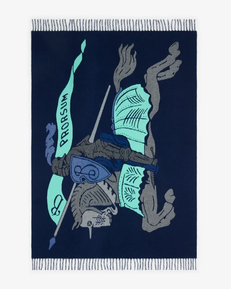 Burberry Woll-Kaschmirdecke mit EKD-Motiv Damson-blau