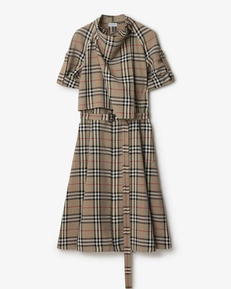 Burberry Seidenmisch-Trenchkleid in Check Limebeige