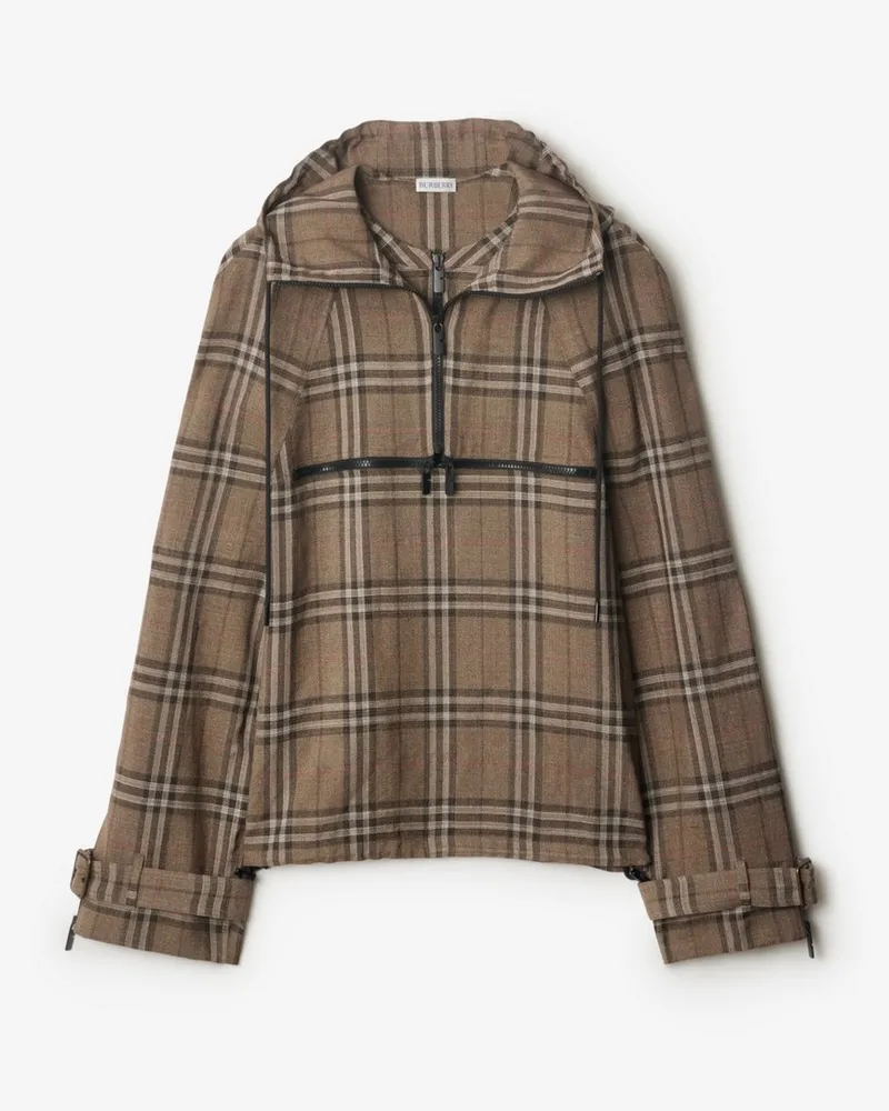 Burberry Seidenmisch-Jacke in Check mit halblangem Reißverschluss Brush