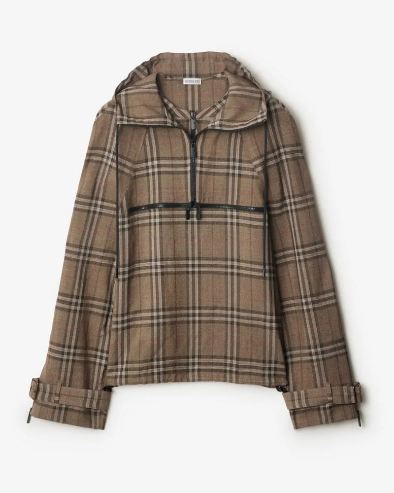 Burberry Seidenmisch-Jacke in Check mit halblangem Reißverschluss Brush