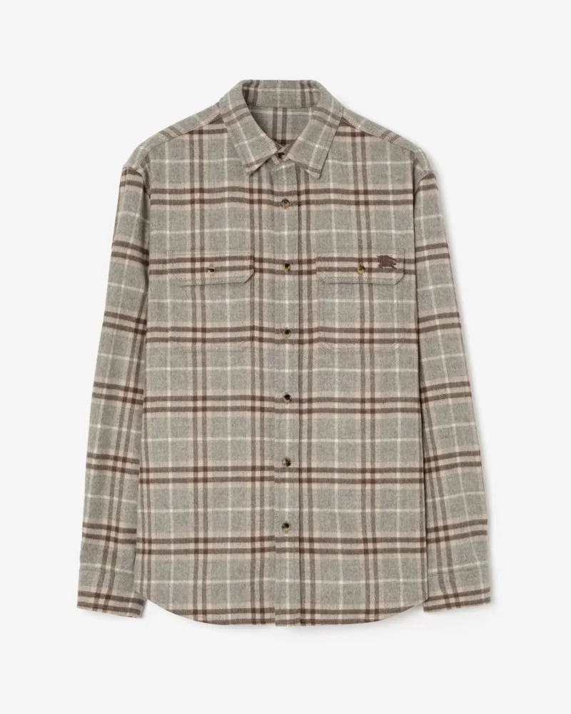 Burberry Hemdjacke aus Wollflanell in Check , Size Dove-grau