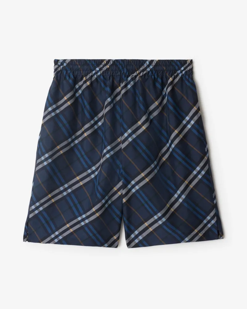 Burberry Shorts aus Seidenpopelin in Check Ink-blau