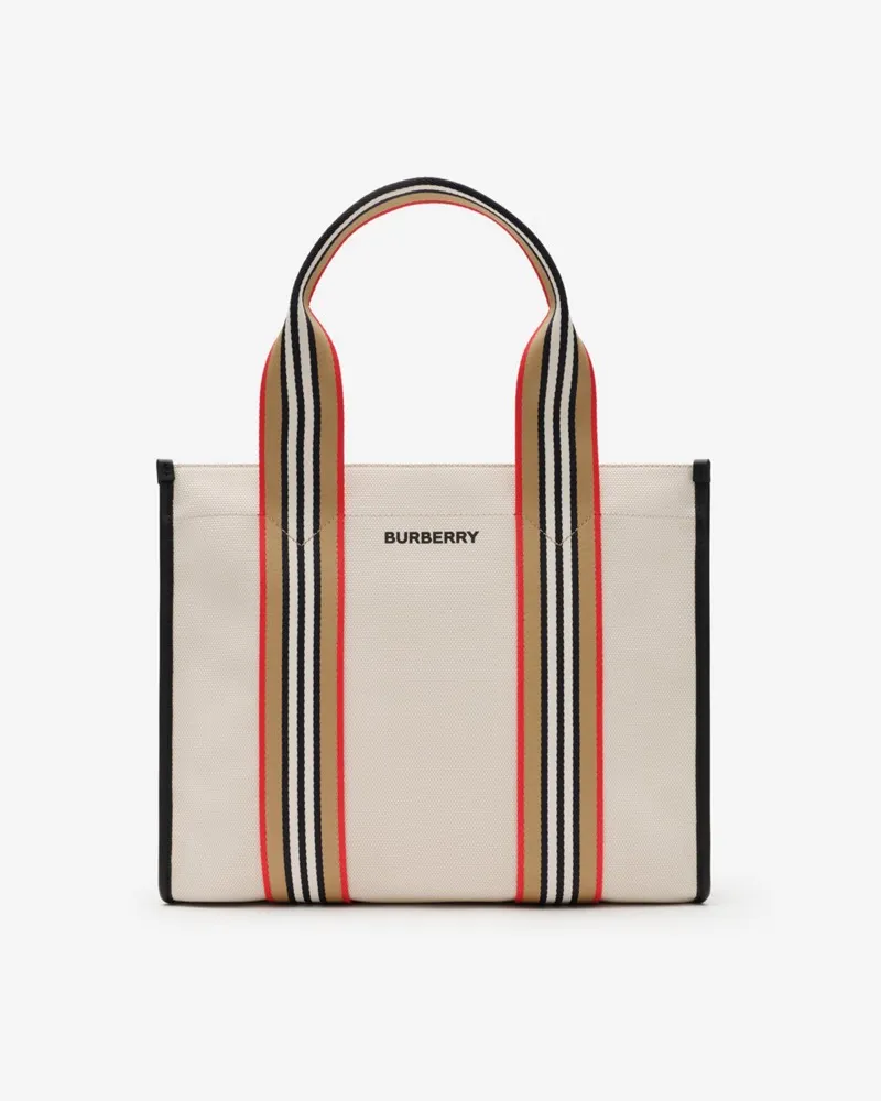 Burberry Kleine Canvas-Henkeltasche mit Streifenmuster Naturbeige