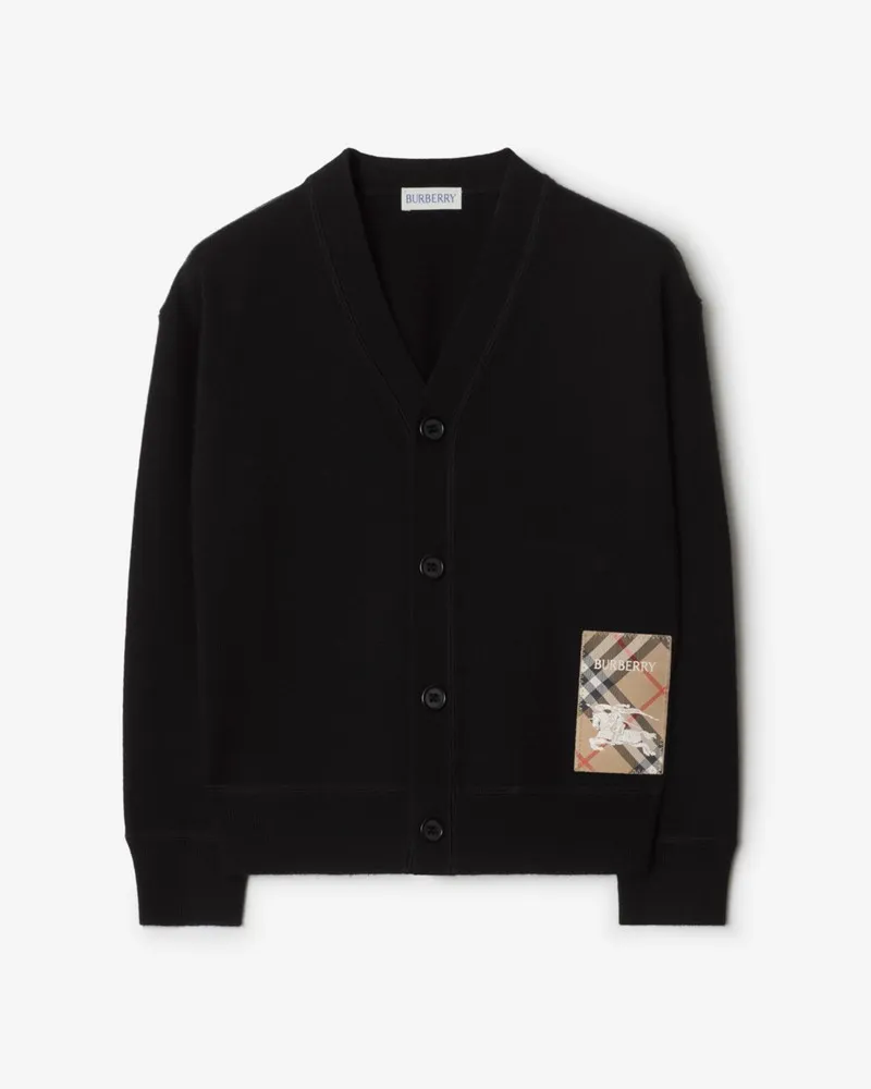 Burberry Wollcardigan mit Check-Label Schwarz